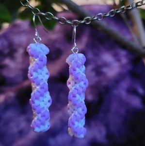 Purple and White Double Zigzags - Handmade Lanyard / Scoobidou Earrings